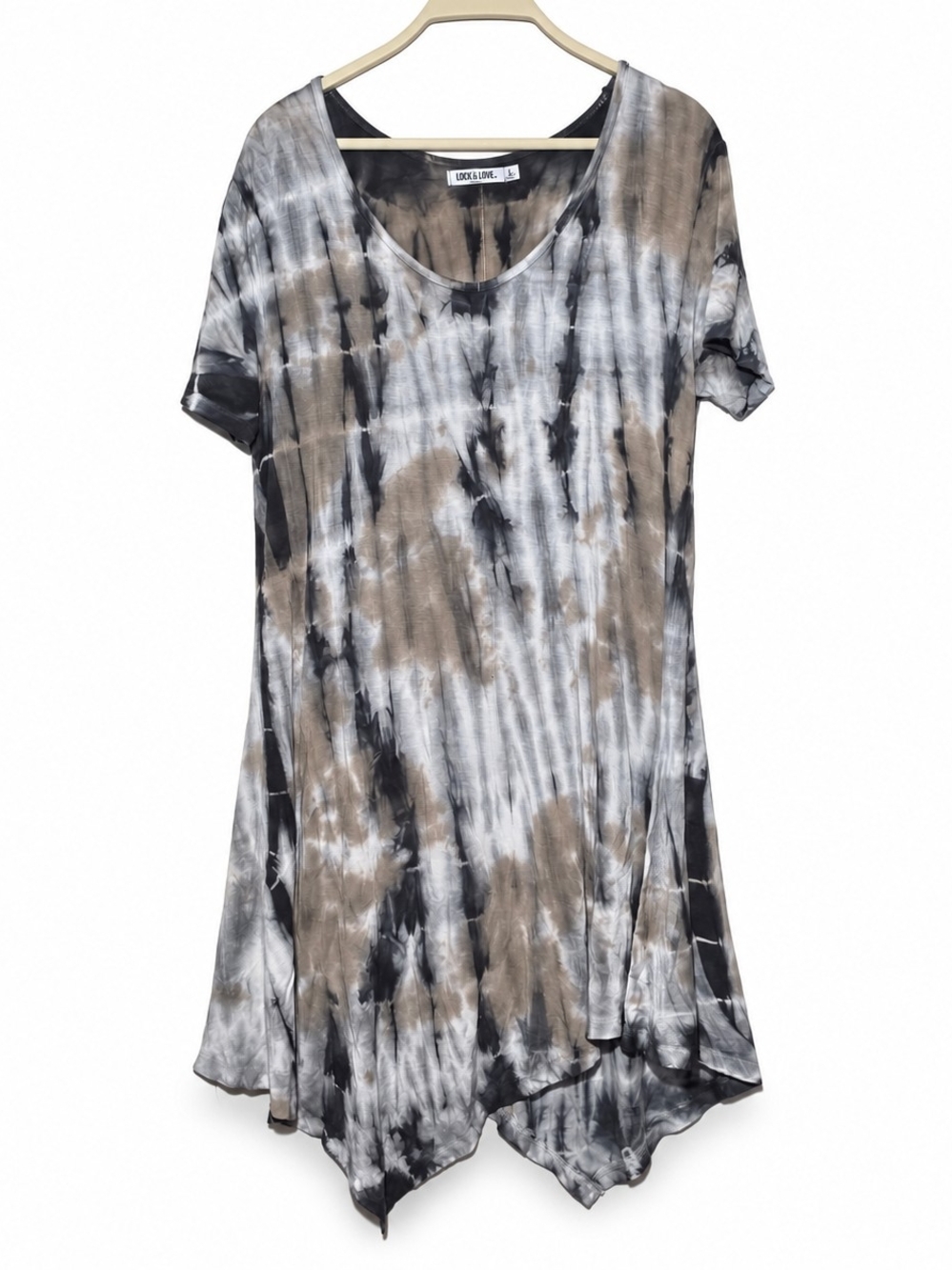 Loose & Lively Taupe and Black Tie-Dye V-Neck Tunic